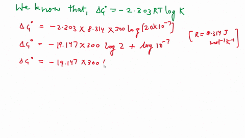 the-equilibrium-constant-for-the-reaction-given-below-is-20-times-10-7-at-300-mathrmk-calculate-the-