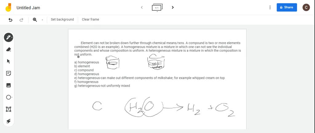 Solved 1 A Classify Each Of The Following As An Element A Compound A Homogeneous Mixture Or A Heterogeneous Mixture