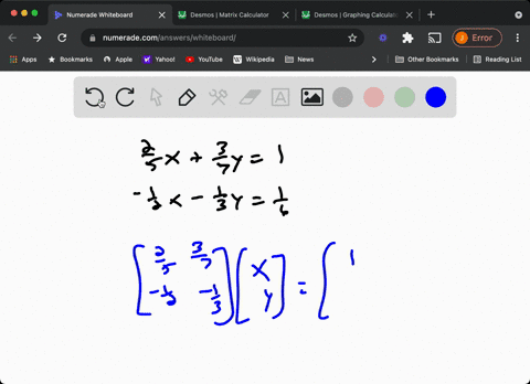 apply-matrix-algebra-to-solve-the-system-of-linear-equations-beginarrayr-frac25-xfrac37-y1-frac12-x-