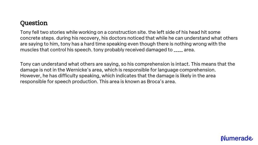 SOLVED: Tony fell two stories while working on a construction site. the ...