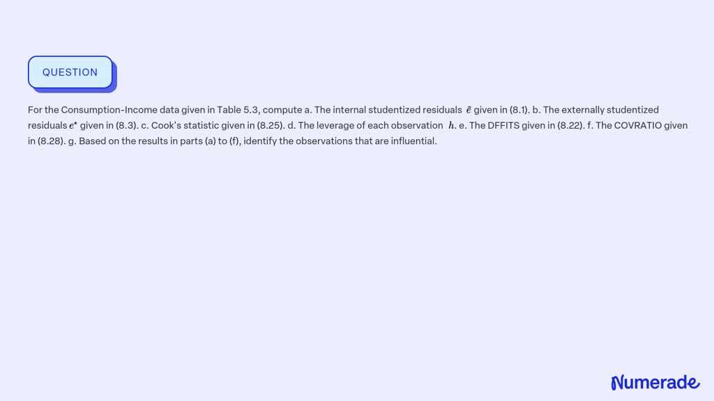 ⏩SOLVED:For the Consumption-Income data given in Table 5.3, compute ...