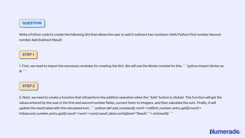 Solved Write A Python Code To Create The Following Gui That Allows The User To Add O Subtract 7354