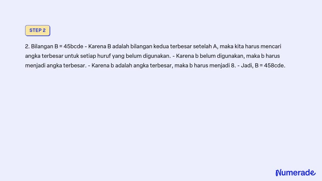 SOLVED: Diketahui Bilangan ABC Bilangan A=123abc Bilangan B=45bcde ...