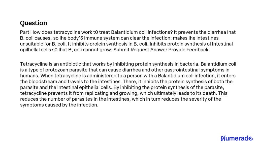 SOLVED: How does tetracycline work to treat Balantidium coli infections ...