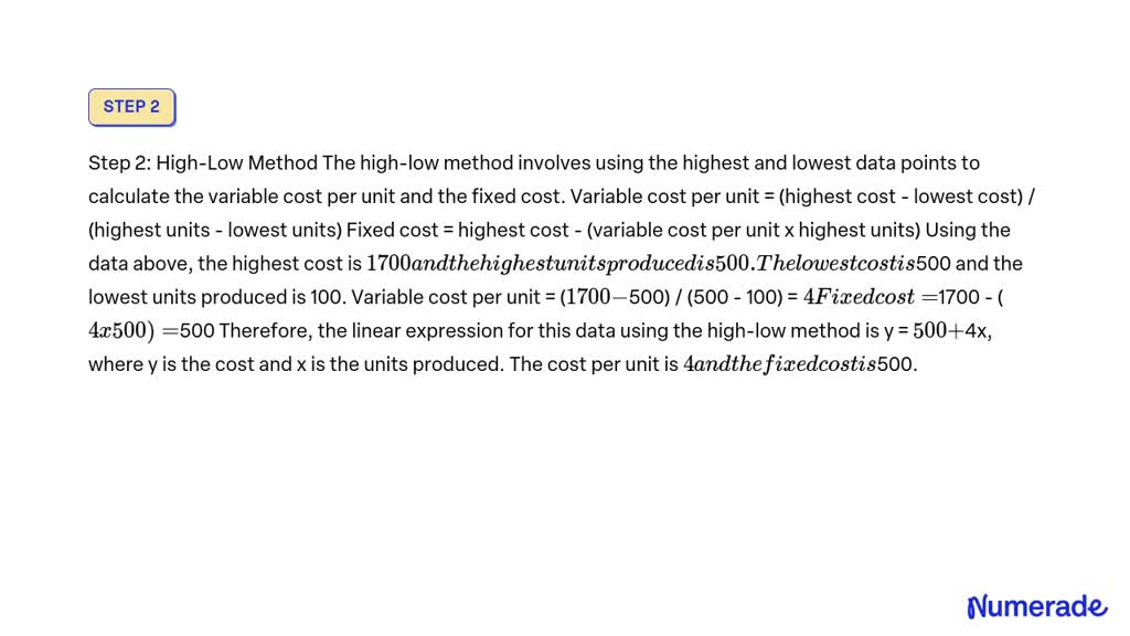 SOLVED: Using the linear expression of the form y=a+bx, compute cost ...