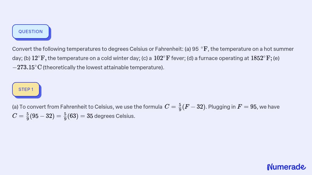 SOLVED: Convert the following degree Celsius temperatures to