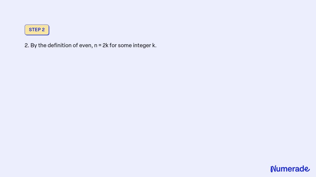 SOLVED: Direct proof of the statement: If n is even, then n + 3n + 5 is ...