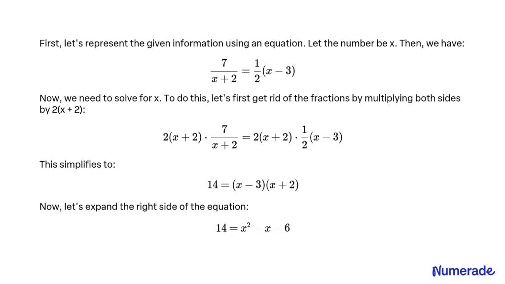 SOLVED: 6. Seven divided by the sum of a number and two is equal to ...