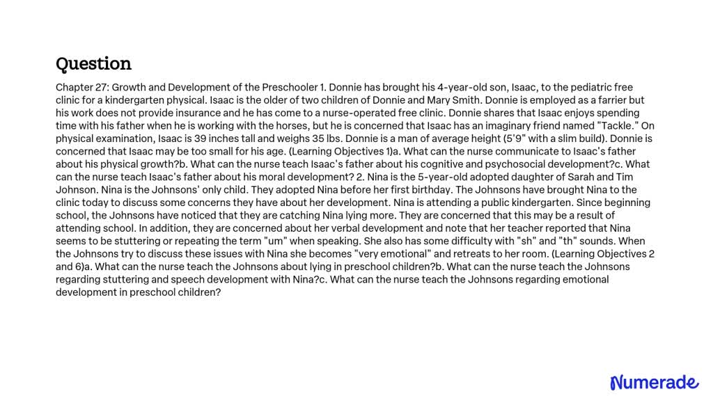 SOLVED: Chapter 27: Growth and Development of the Preschooler 1. Donnie ...