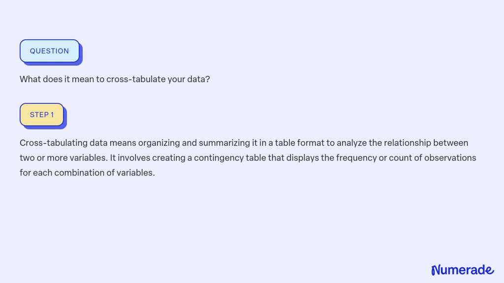 SOLVED:What does it mean to cross-tabulate your data?