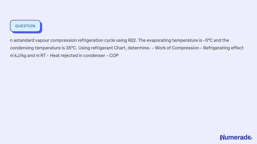 SOLVED: n astandard vapour compression refrigeration cycle using R22 ...