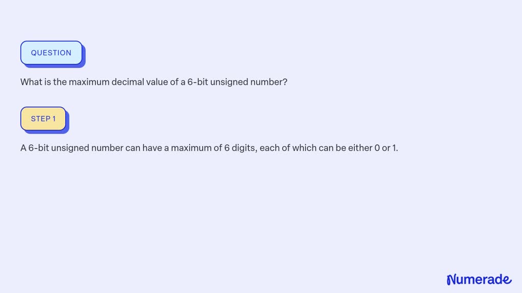 SOLVED:What is the maximum decimal value of a 6-bit unsigned number?