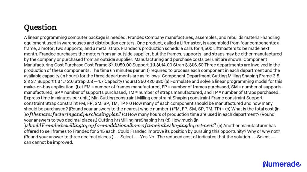 SOLVED: A linear programming computer package is needed. Frandec ...