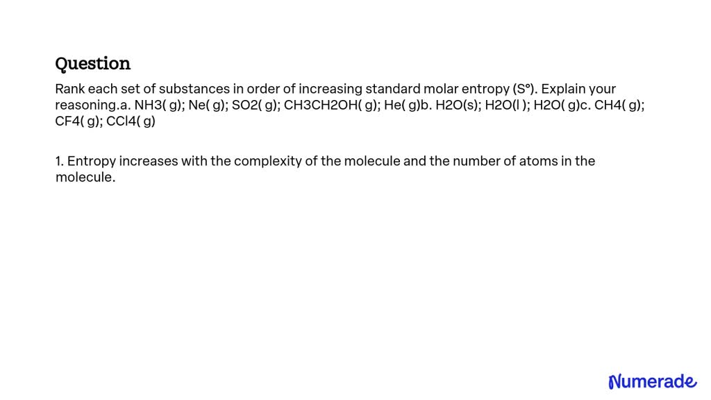 SOLVED: Rank each set of substances in order of increasing standard ...