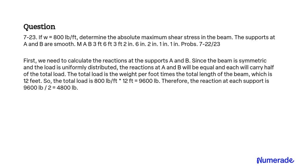 solved-7-23-if-w-800-lb-ft-determine-the-absolute-maximum-shear
