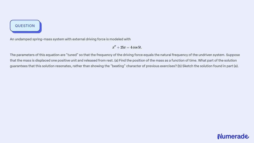 SOLVED:An undamped spring-mass system with external driving force is ...