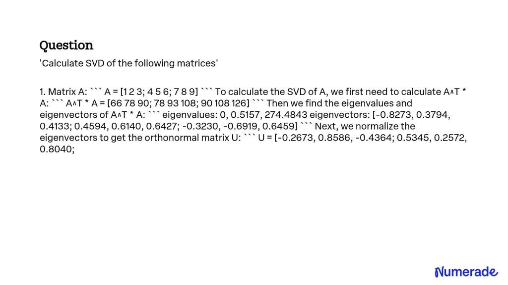 SOLVED: 'Calculate SVD Of The Following Matrices'