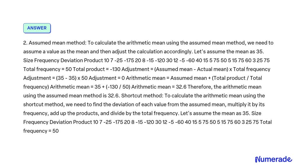 Solved Calculate Arithmetic Mean From The Following Data Using Direct And Short Cut Method 7619