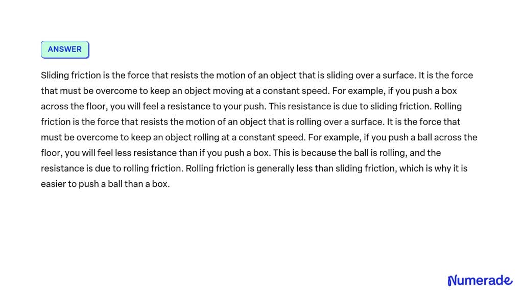 SOLVED: Explain the terms Static friction Sliding friction Rolling friction