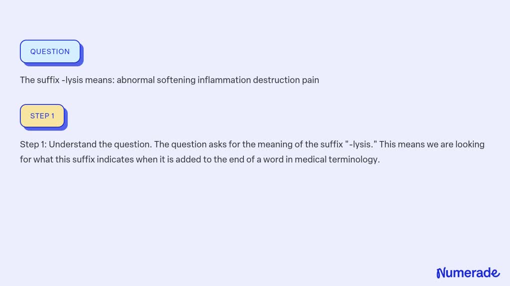 SOLVED: The suffix -lysis means: abnormal softening inflammation ...