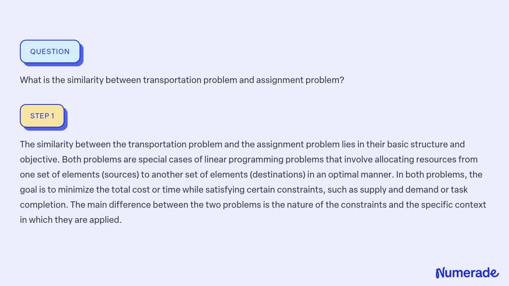 similarity between transportation problem and assignment problem