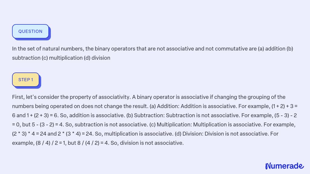 SOLVED:In The Set Of Natural Numbers, The Binary Operators That Are Not ...