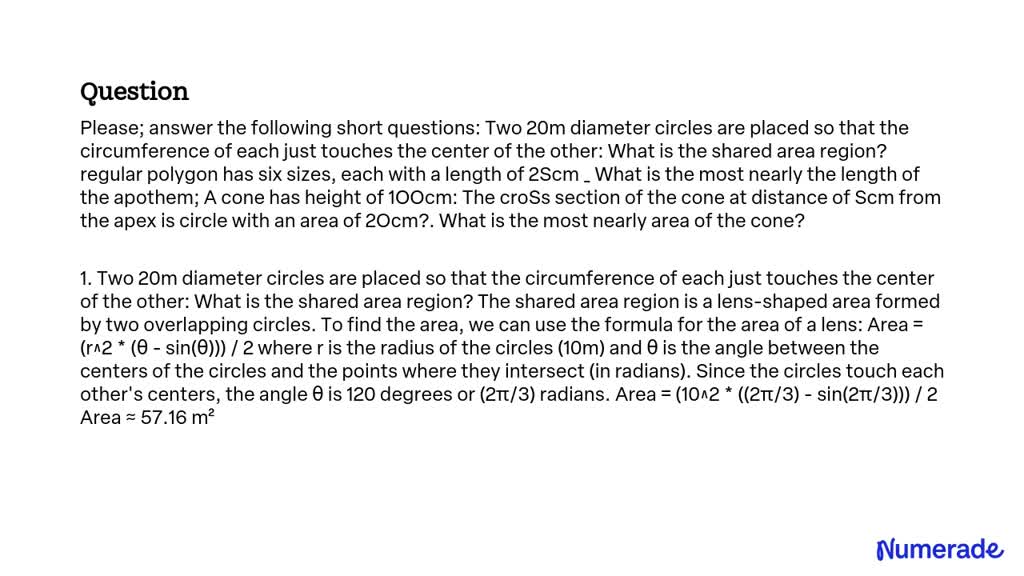 SOLVED: Please answer the following short questions: Two 20m diameter ...