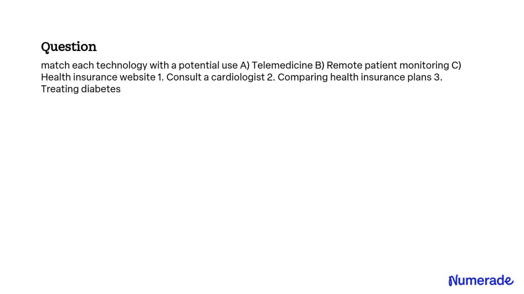 SOLVED: Match Each Technology With A Potential Use A) Telemedicine B ...