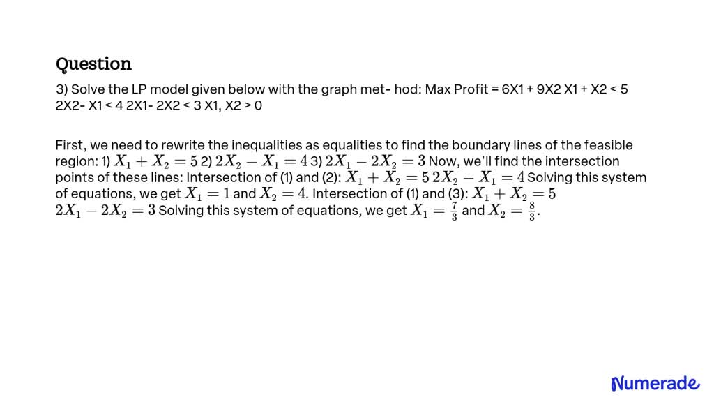 Solved 3 Solve The Lp Model Given Below With The Graph Met Hod Max Profit 6x1 9x2 X1 X2