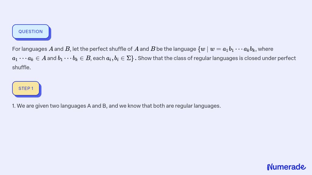 SOLVED: For Languages A And B, Let The Perfect Shuffle Of A And B Be ...