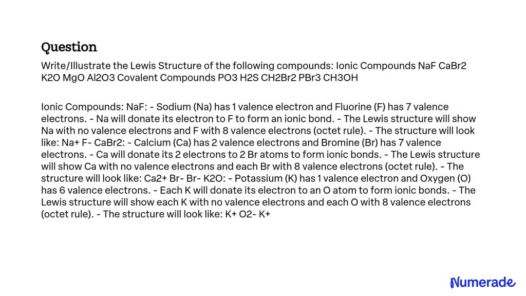 SOLVED: Write/Illustrate the Lewis Structure of the following compounds ...