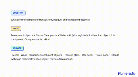 SOLVED: What are transparent, translucent, and opaque objects? Explain with  examples.