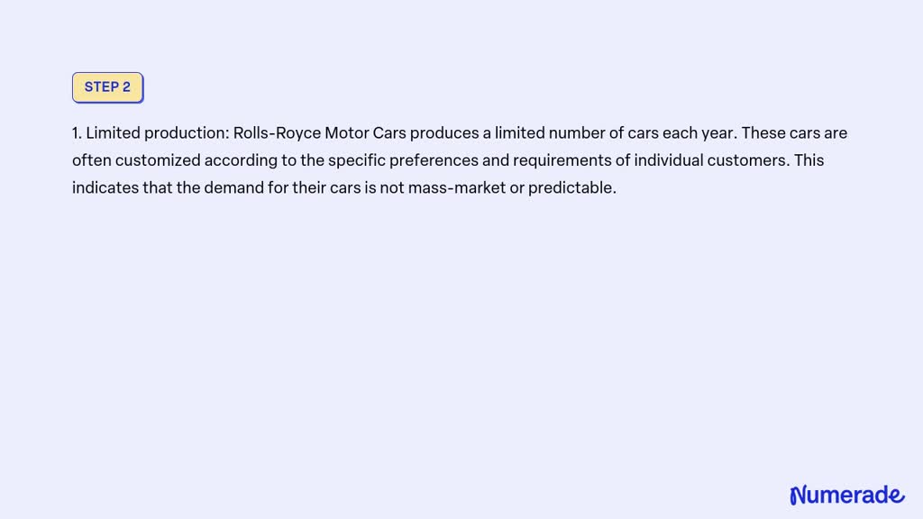 SOLVED: Would Rolls-Royce Motor Cars, a company that makes unique ...