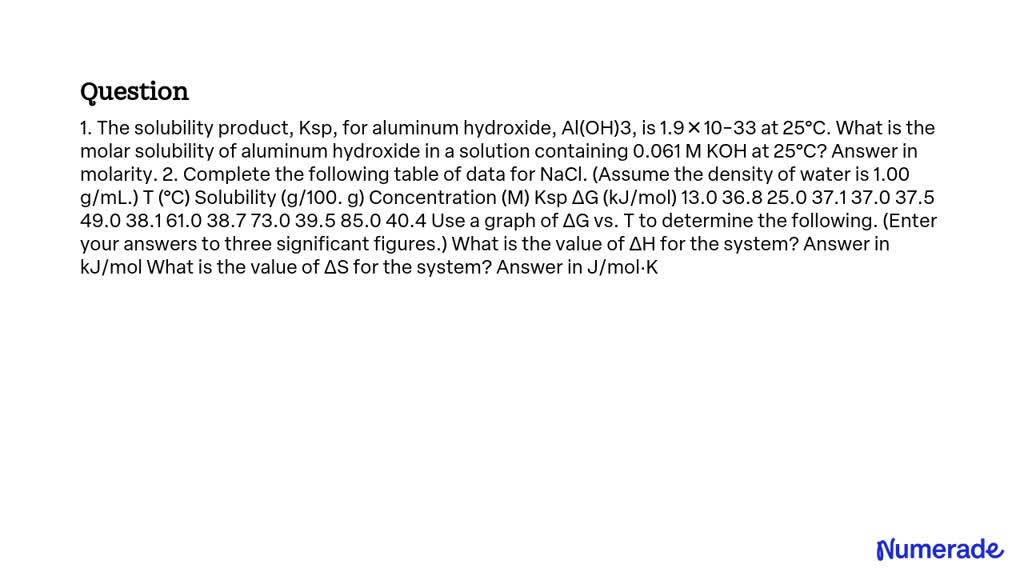 VIDEO solution: The solubility product, Ksp, for aluminum hydroxide, Al ...