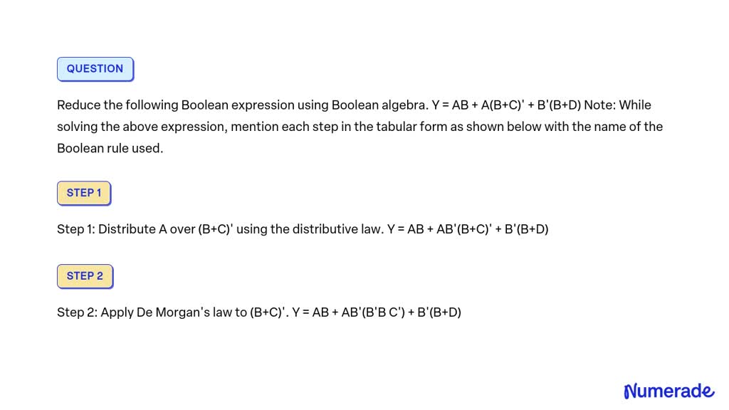 SOLVED: Reduce The Following Boolean Expression Using Boolean Algebra ...