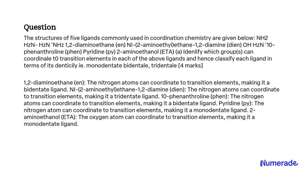 SOLVED: The structures of five ligands commonly used in coordination ...