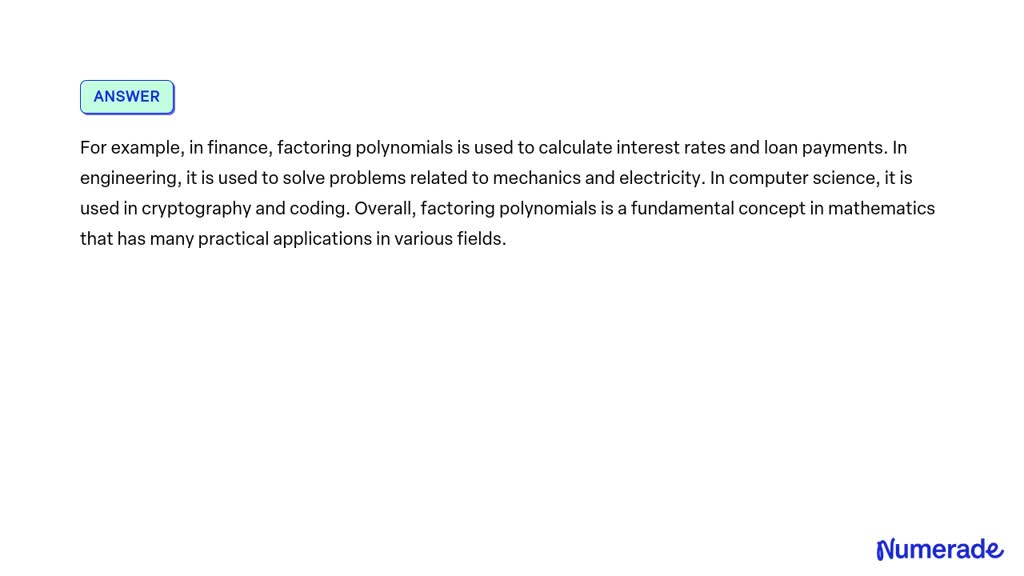 SOLVED: Essay Details Real life application of Factoring Polynomials ...