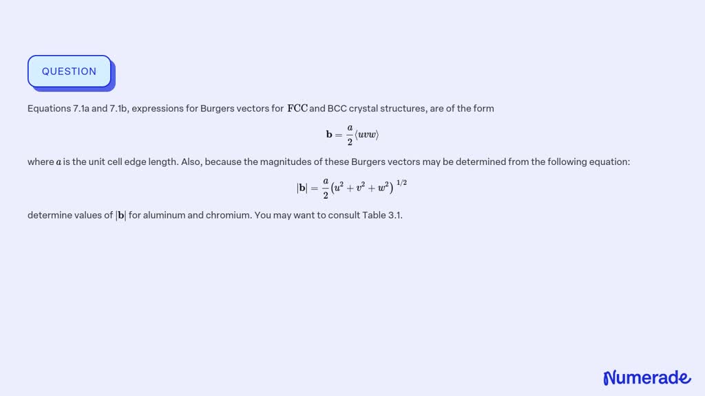 SOLVED:Equations 7.1a And 7.1b, Expressions For Burgers Vectors For FCC ...