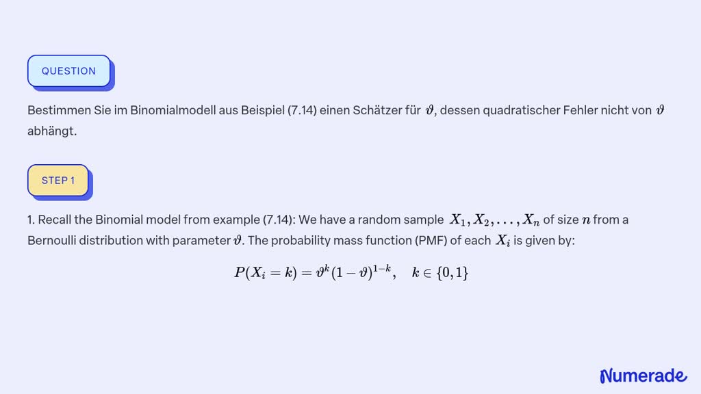 SOLVED:Bestimmen Sie im Binomialmodell aus Beispiel (7.14) einen ...