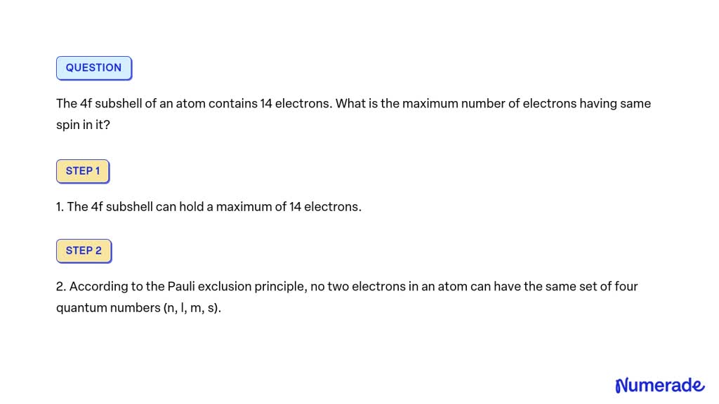 SOLVED: The 4f subshell of an atom contains 14 electrons. What is the ...