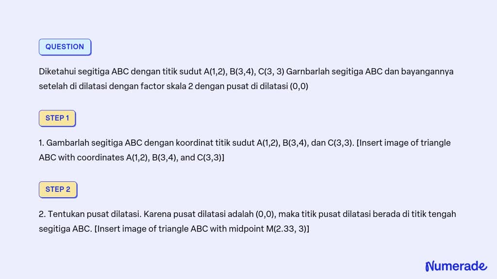 SOLVED: Diketahui Segitiga ABC Dengan Titik Sudut A(1,2), B(3,4), C(3 ...