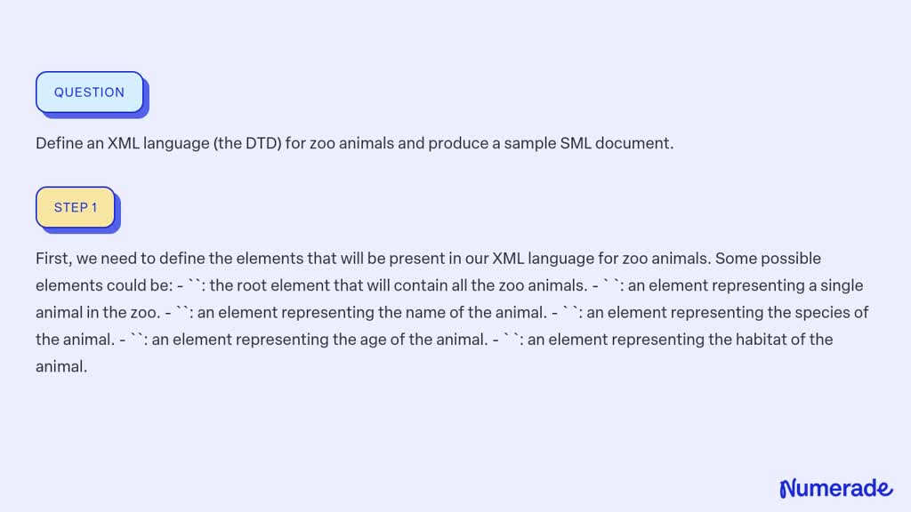 SOLVED:Define An XML Language (the DTD) For Zoo Animals And Produce A ...