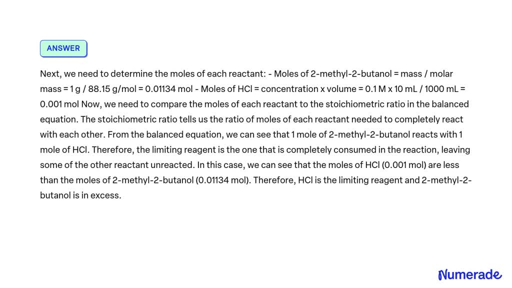 2 methyl 2 butanol hcl reaction