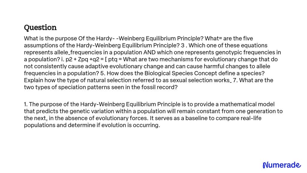 SOLVED: What is the purpose of the Hardy-Weinberg Equilibrium Principle ...