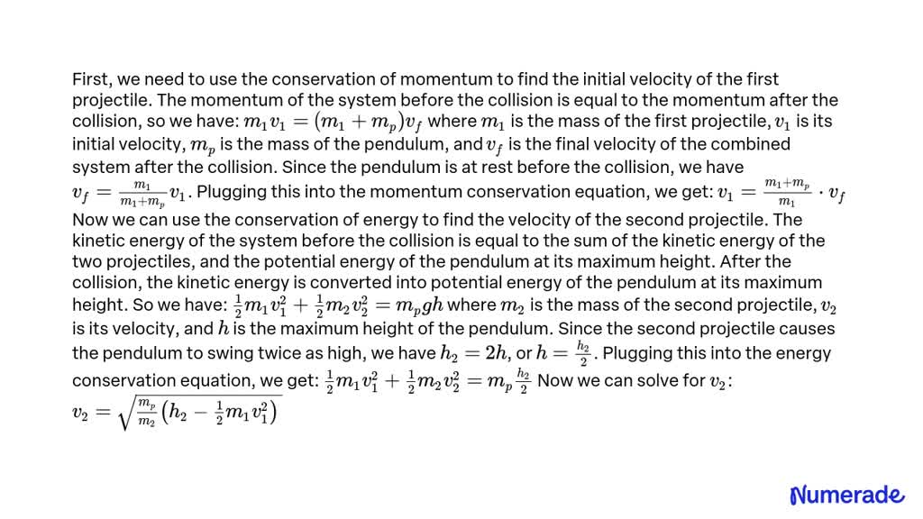 in a ballistic pendulum experiment projectile 1 results