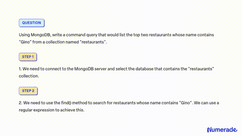 Solved Problem 3. Based on the MongoDB “Restaurants
