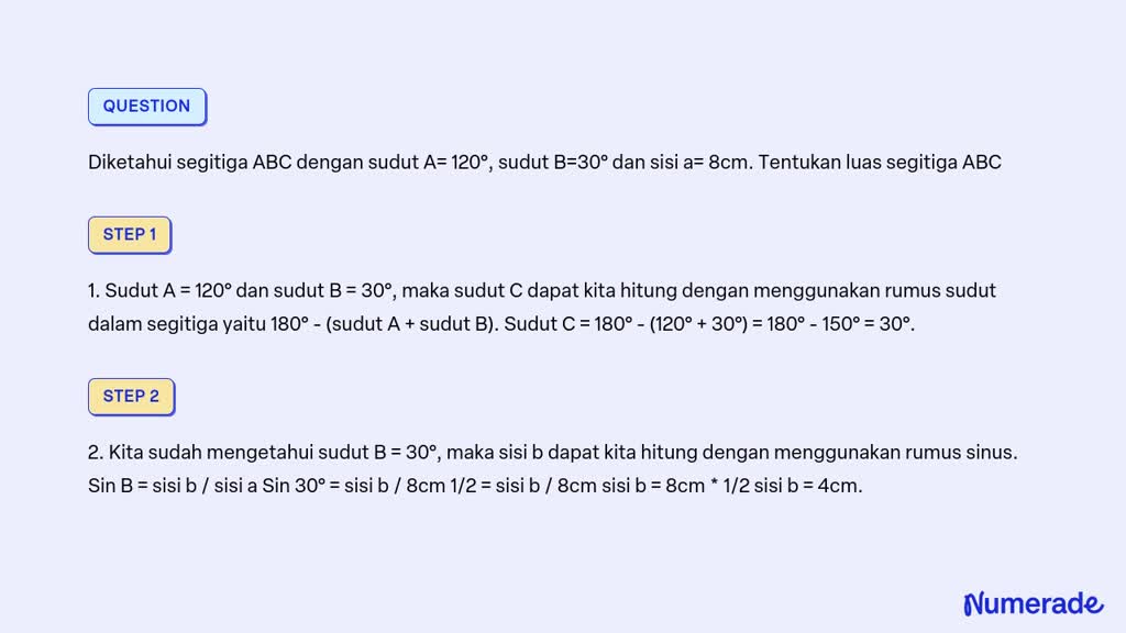 SOLVED: Diketahui Segitiga ABC Dengan Sudut A= 120°, Sudut B=30° Dan ...