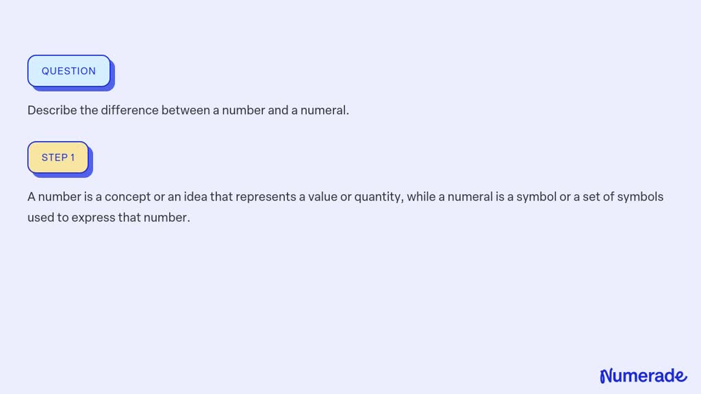 SOLVED:Describe the difference between a number and a numeral.