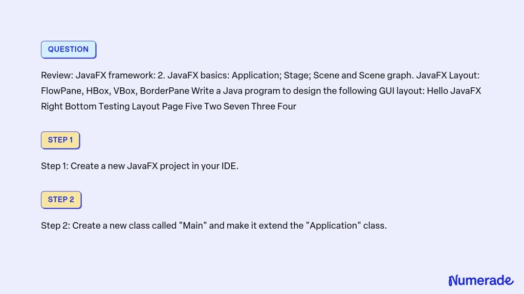 SOLVED: Review: JavaFX framework: 2. JavaFX basics: Application; Stage ...