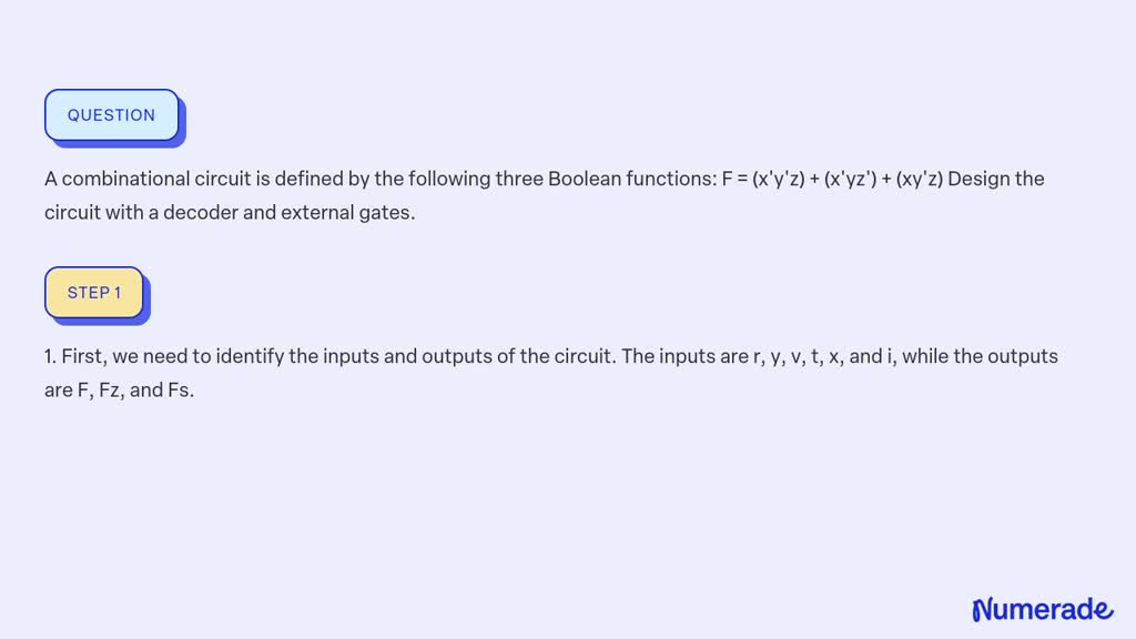 SOLVED: A Combinational Circuit Is Defined By The Following Three ...